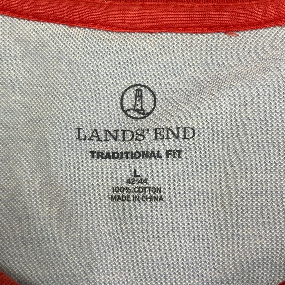 Lands End Mens Red Pique Cotton Short Sleeve Polo Shirt with Pocket Size L 42-44